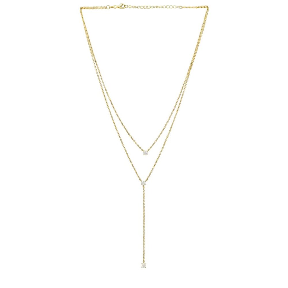 SHASHI Gold Double-Layer Y Necklace with Cubic Zirconia Drops